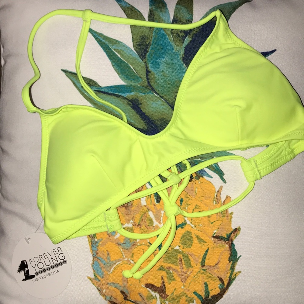 Neon yellow T-back bathing suit top